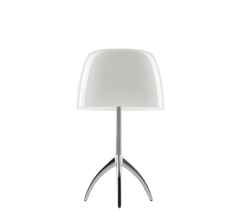 Foscarini Lumiere Piccola Tavolo ON/OFF Schirm weiß / Gestell Aluminium poliert