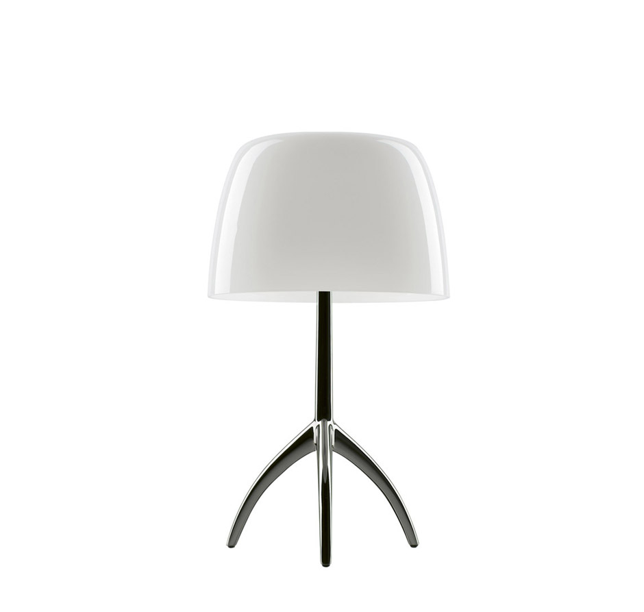 Foscarini Lumiere Piccola Tavolo ON/OFF Schirm weiß / Gestell schwarz-chrom