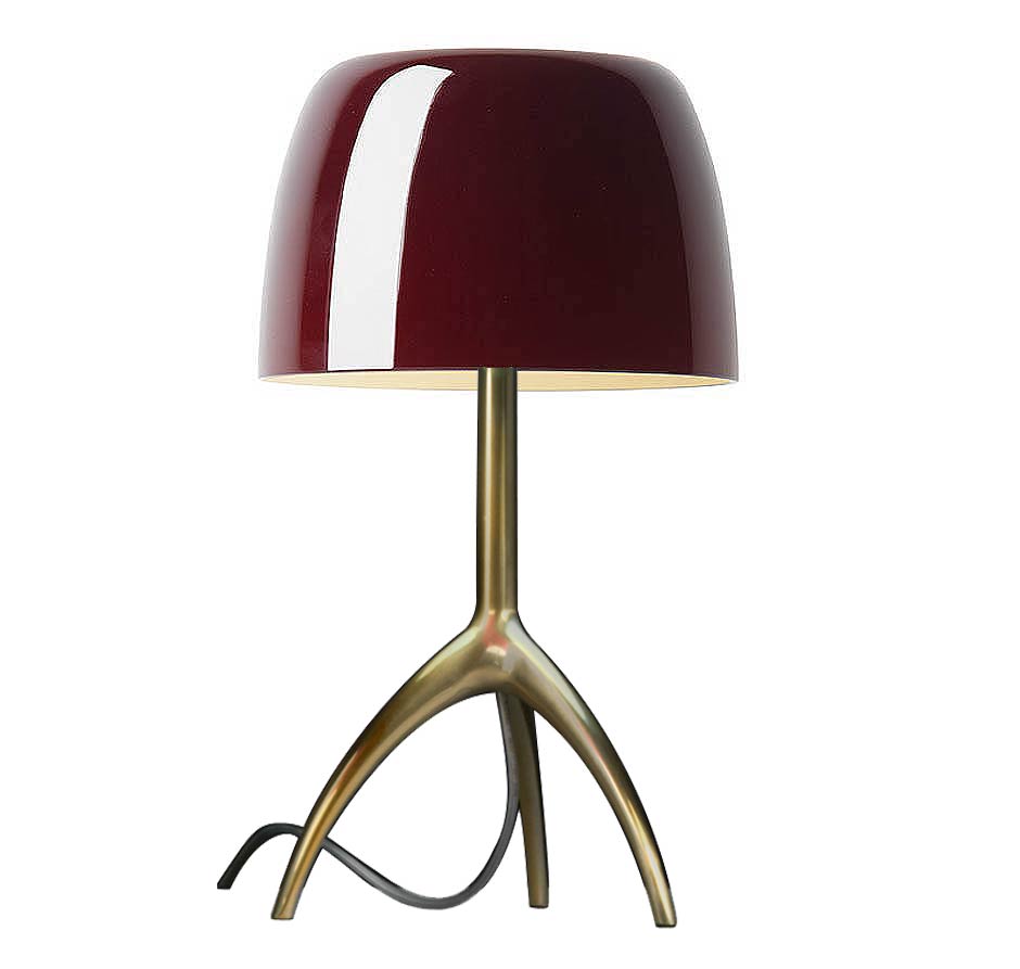 Foscarini Lumiere Grande Tavolo mit Dimmer Schirm kirschrot / Gestell champagner