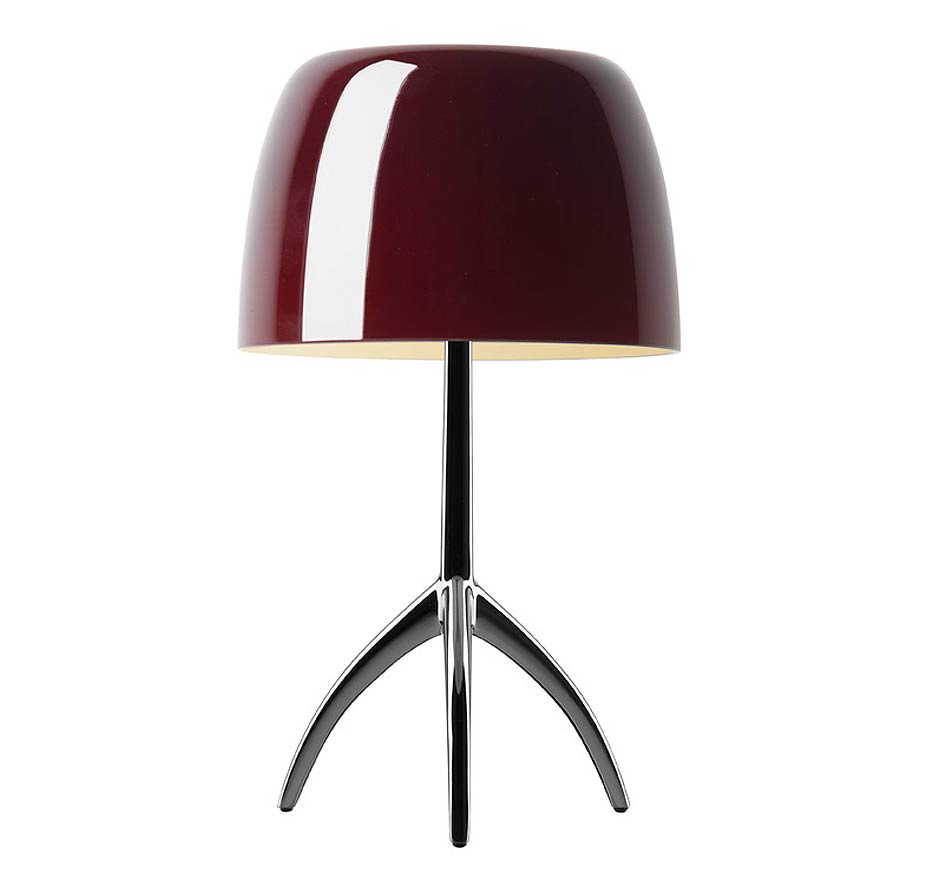 Foscarini Lumiere Grande Tavolo mit Dimmer Schirm kirschrot / Gestell schwarz-chrom