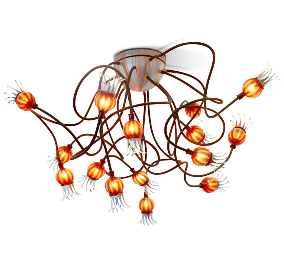 Serien Lighting Poppy Ceiling/Wall 15-armig  rot / schwarz / Armlänge 75 cm