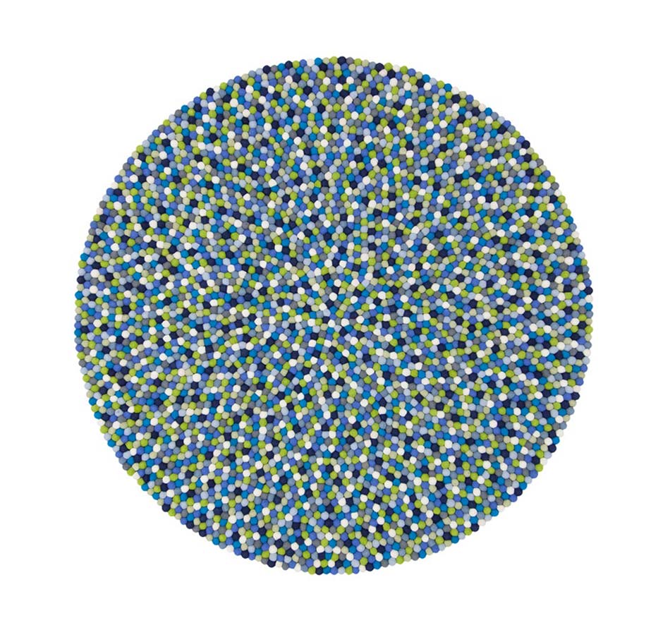 Myfelt Filzkugelteppich Fritz Mehrfarbig Blau Grun Rund