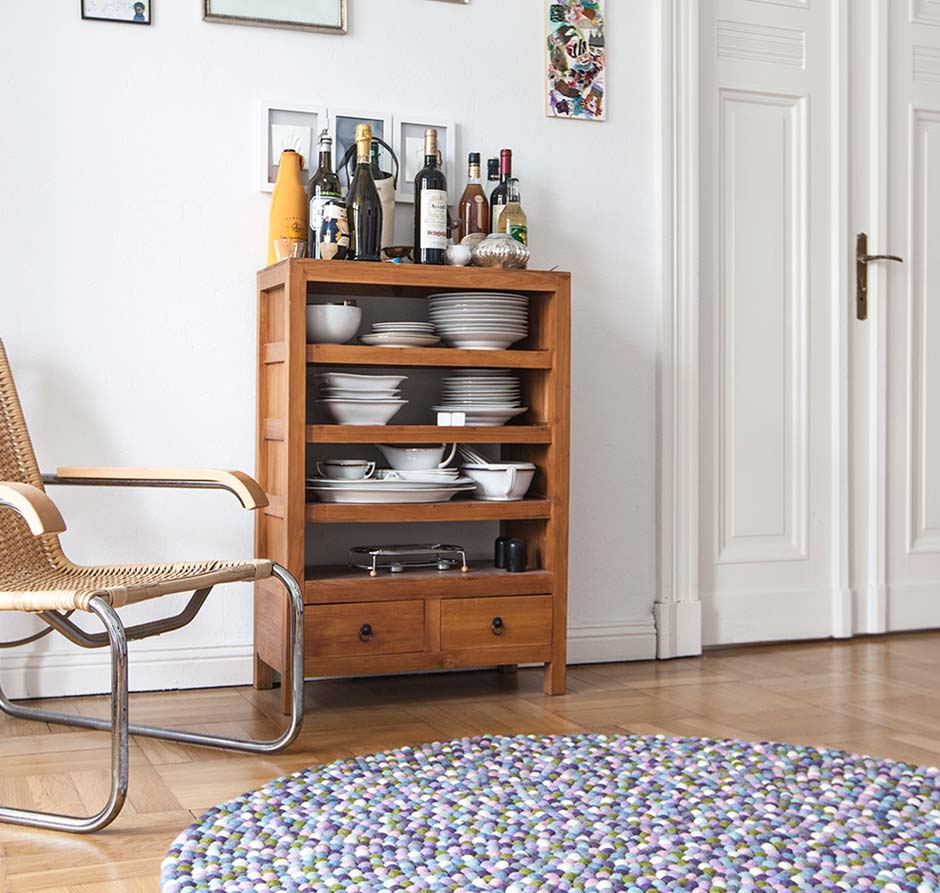 Myfelt Filzkugelteppich Greta Mehrfarbig Pastell Rund Traumambiente