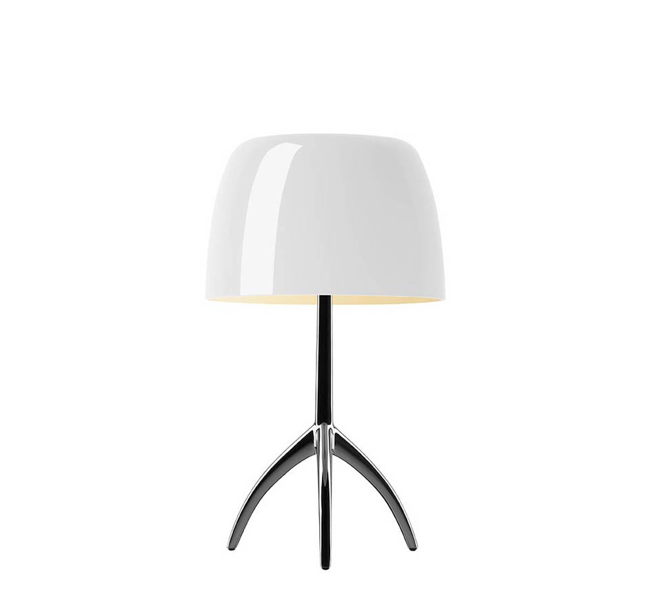 Foscarini Lumiere Piccola Tavolo ON/OFF Schirm cremeweiß / Gestell schwarz-chrom