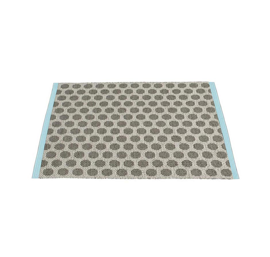 pappelina Noa Kunststoff-Teppich 70 x 90 cm dunkelgrau/warmes grau mit Kante türkis